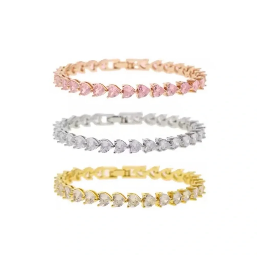Silver Tennis heart Bracelet  7inch